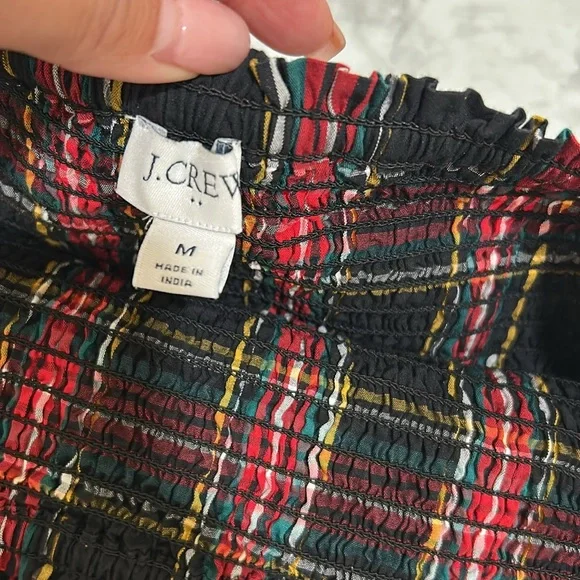 JCREW WOMENS PLAID SMOCKED COTTON POPLIN MIDI DRESS RED BLACK SZ MEDIUM - Picture 9 of 13